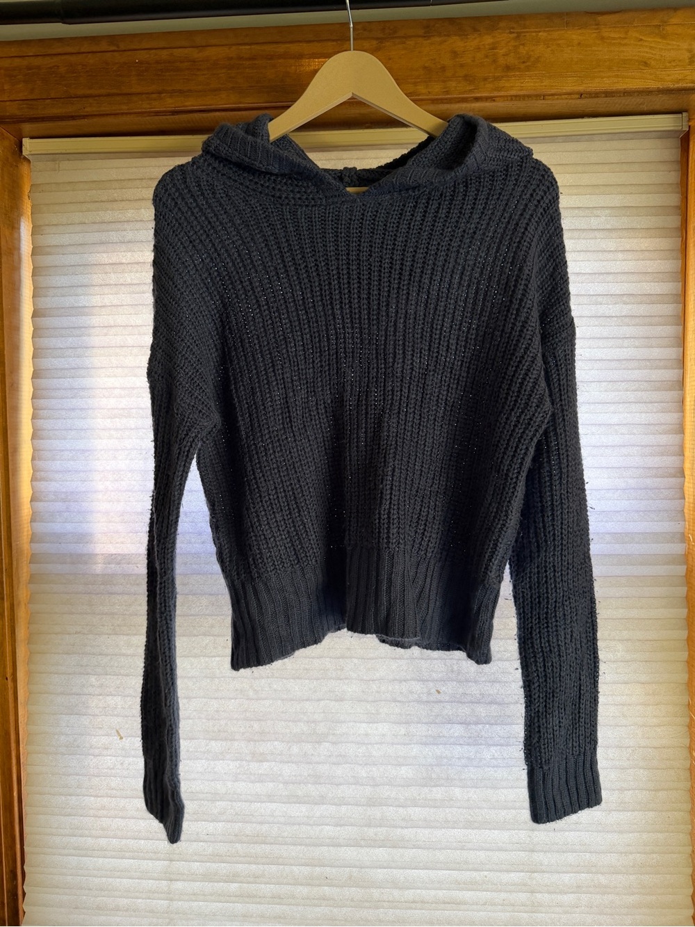 Navy Hooded Rib-Knit Women's Sweater L
